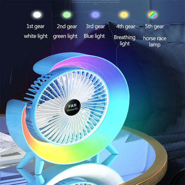 Вентилятор настільний акумуляторний з RGB підсвіткою, обертанням 180° та USB зарядкою