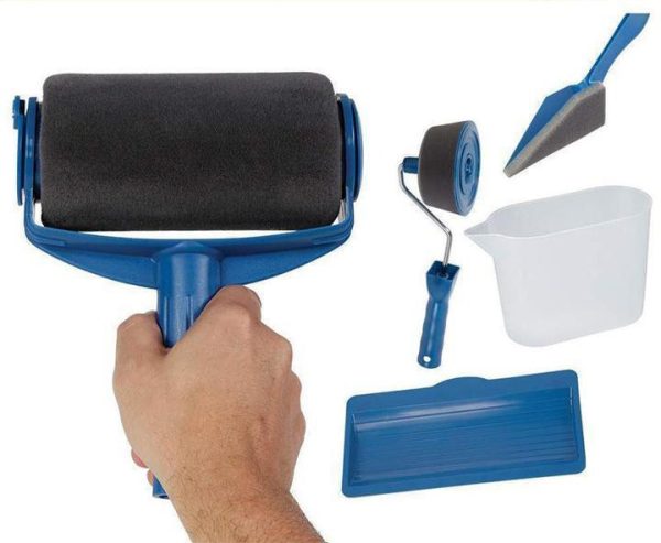 Набір малярних валиків PAINT ROLLER Універсальні валики для фарбування поверхонь, 2 шт. з ємністю для розкочування фарби та шпателем