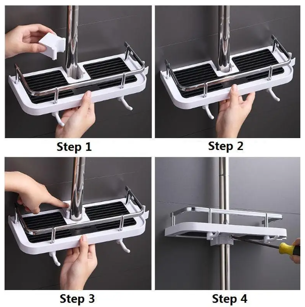 Полиця для ванної кімнати Shower Rack Регульована стійка для душу з тримачем шланга та гачками