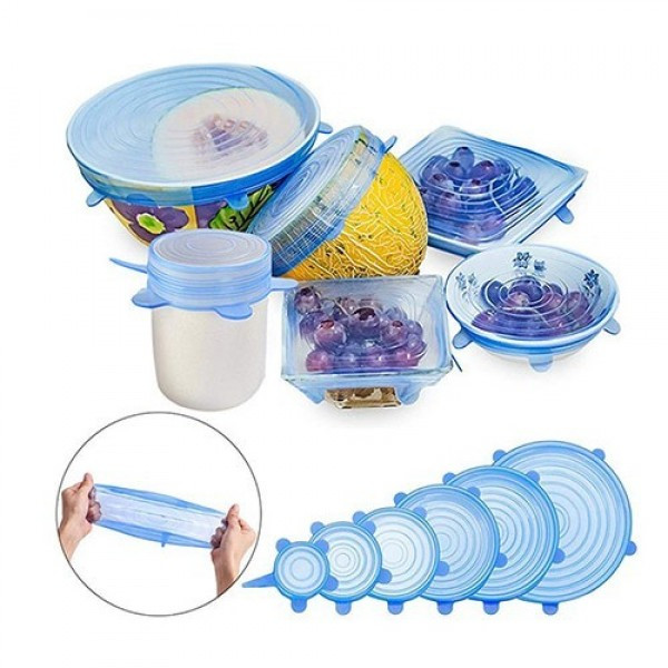 Універсальні силіконові кришки Super stretch silicone, 6 шт ∙ Набір кришок для посуду та ємностей