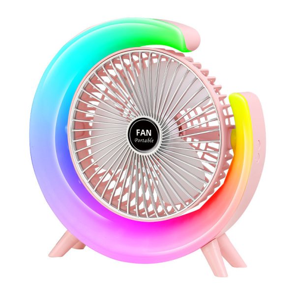 Вентилятор настільний акумуляторний з RGB підсвіткою, обертанням 180° та USB зарядкою