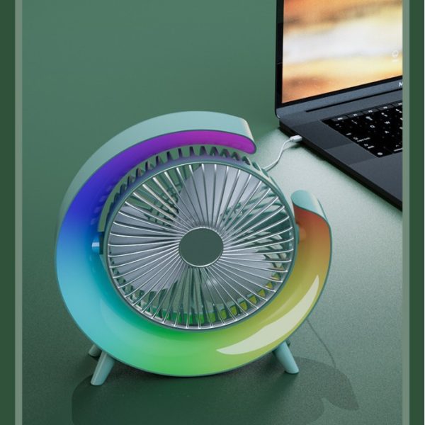 Вентилятор настільний акумуляторний з RGB підсвіткою, обертанням 180° та USB зарядкою