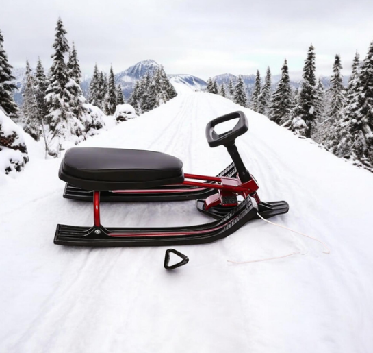 Дитячі санки - снігокат Snow Racer з кермом, переднім амортизатором та ножним гальмом · Сани керовані до 80 кг