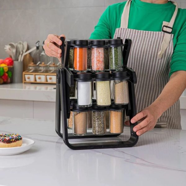 Карусель для спецій 360° Spice Rack на 18 баночок · Кухонний органайзер – спецівниця на підставці, що обертається.