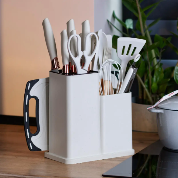 Кухонний набір ножів та аксесуарів Kitchenware Set, 20 предметів ∙ Інструменти для кухні з підставкою та обробною дошкою