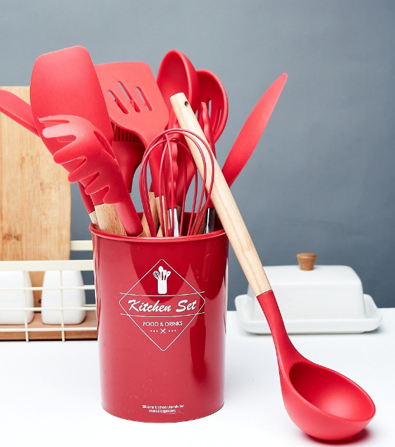 Набір кухонного приладдя Kitchen Set, 12 предметів ∙ Силіконові аксесуари для кухні з підставкою
