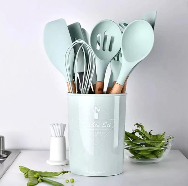 Набір кухонного приладдя Kitchen Set, 12 предметів ∙ Силіконові аксесуари для кухні з підставкою