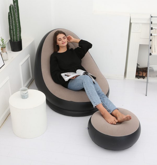 Надувний диван – ліжко AIR SOFA Надувне велюрове садове крісло з пуфом для відпочинку