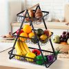 Настільний триярусний кошик - фруктівниця з дерев'яною ручкою Triple Fruit Basket · Розбірний металевий кошик для фруктів